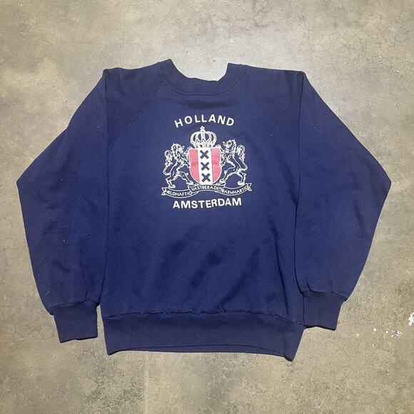 Vintage 80s Holland Amsterdam Navy Raglan Sweatshirt - Picture 1 of 3